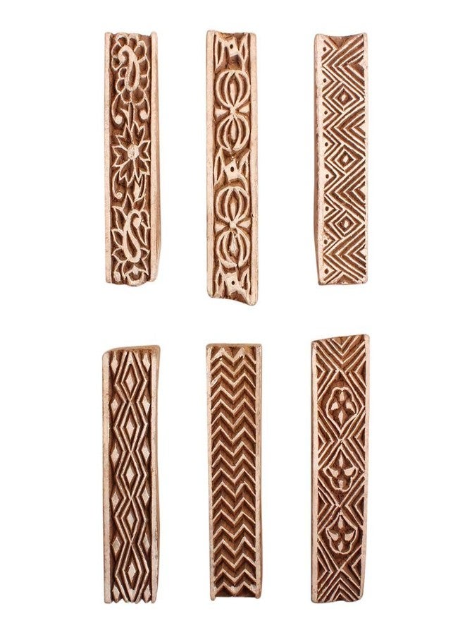 Indian-Shelf Handmade Vocalforlocal Set of 6 New Mix Wooden Printing Block (3.17 cm, Brown) - Image 1